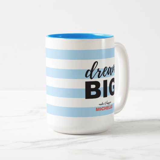 Droom groot, Script tekst, gepersonaliseerd, aange Tweekleurige Koffiemok (Voorkant rechts)