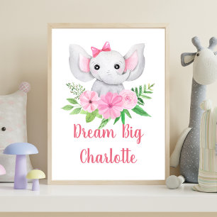 Droom Grote Roze Olifant Baby Meisje Kwekerij Wall Poster
