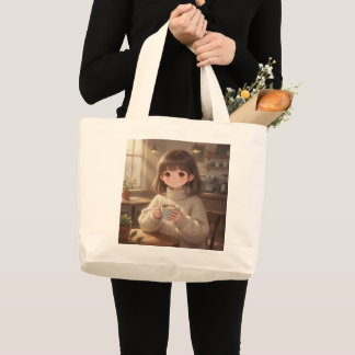Droom meisje met koffie boodschappentas grote tote bag