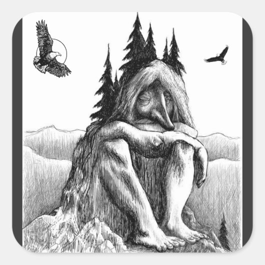 Droom met Eagles schets kunstwerk Vierkante Sticker (Voorkant)
