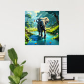Droom Olifant met Vlinders in Rivier Poster (Thuiskantoor)
