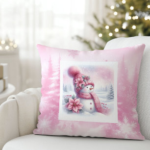 Droom Roze Bos Sneeuwman Pinkmas Kinderen Kussen