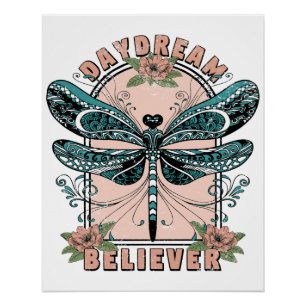 Droom - Schattige Libel - Mooie Bloemen Perfect Poster