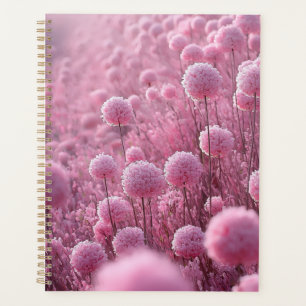 Droom van een roze pom-pom bloemenveld in zachte p planner