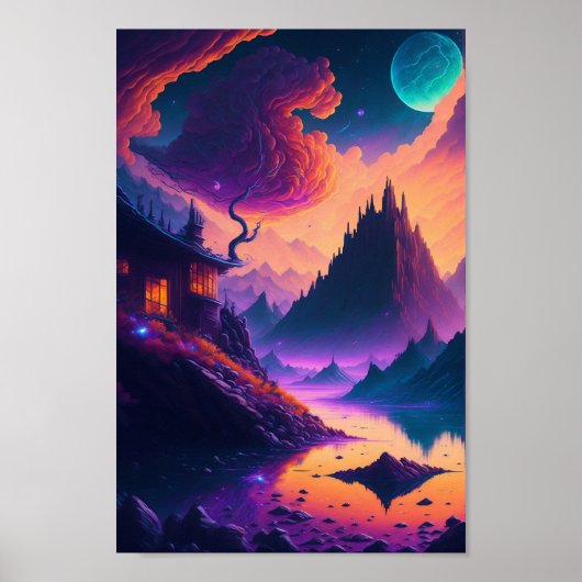 Droomachtig psychedelisch landschap, ai. Gegeneree Poster (Voorkant)