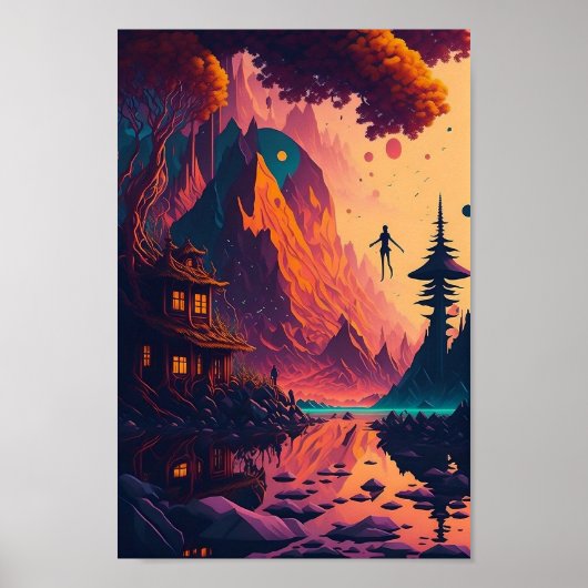 Droomachtig psychedelisch landschap, ai. Gegeneree Poster (Voorkant)