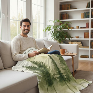 Droomachtig waterverfnaam voor dennenbos fleece deken