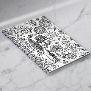 Droomachtig zwart-wit decoratief bomenpatroon notitieboek