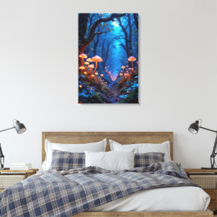 Droomachtige Jungle met Bioluminescente Flora Canvas Afdruk