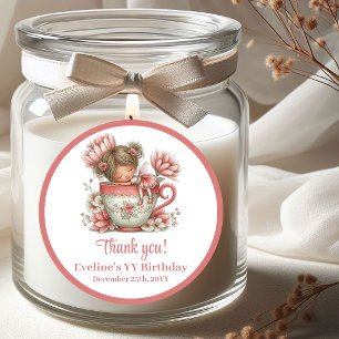 Droomachtige Roze Schattige Bloemen Meisje Verjaar Ronde Sticker