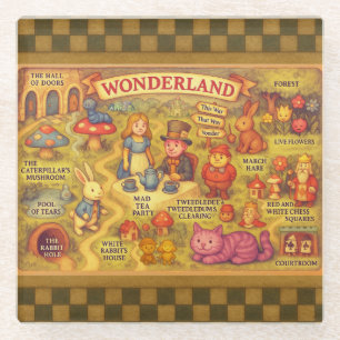 Droombeeld Alice Avonturen in Wonderland Kaart Glazen Onderzetter