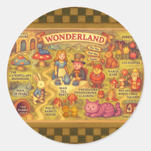 Droombeeld Alice Avonturen in Wonderland Kaart Ronde Sticker