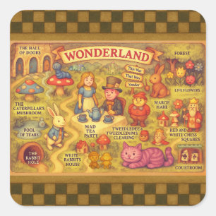 Droombeeld Alice Avonturen in Wonderland Kaart Vierkante Sticker