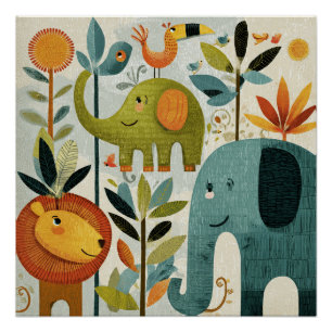 Droombeeld Jungle Dieren Kinderkamer Muurkunst Perfect Poster