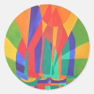 Droomboot A Cubist Junk in de kleuren van de eerst Ronde Sticker