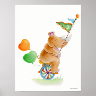 Droomcircus eenwieler neushoorn kinderkamer poster