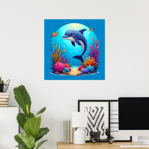 Droomdolfijn in Levendig Koraalrif Poster
