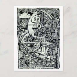 Droomkamer, inkttekening briefkaart