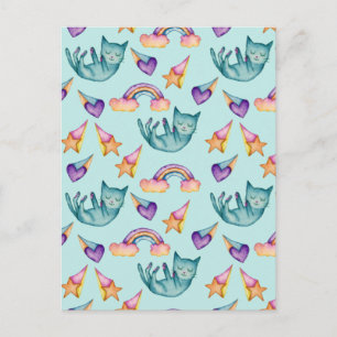 Droomkat dat drijft in het Waterverf-patroon van S Briefkaart