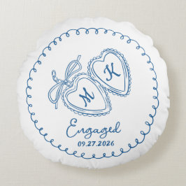 Droomkoppel met blauwe harten trendy Doodle Rond Kussen