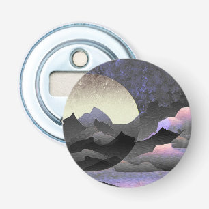 Droomkunst met Maan en Bergen Button Flesopener
