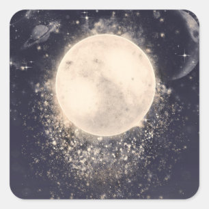 Droommaan Magie Kosmische Glitters Baby Shower Fee Vierkante Sticker