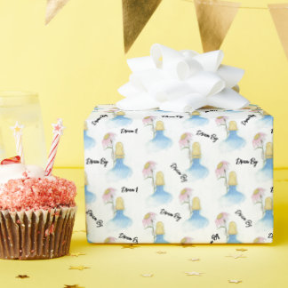 Droommeisje met gigantische bloem "Dream Big" Cadeaupapier