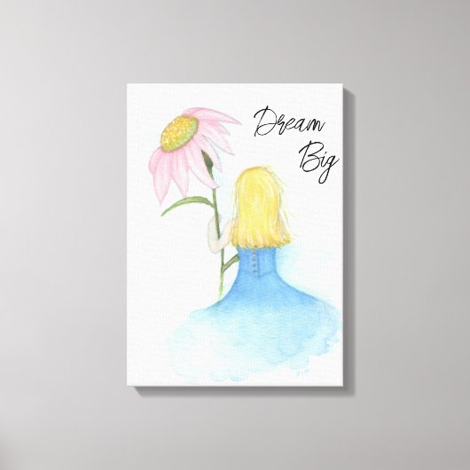 Droommeisje met gigantische bloem "Dream Big" Canvas Afdruk (Voorkant)