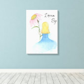 Droommeisje met gigantische bloem "Dream Big" Canvas Afdruk (Insitu (Houten vloer))