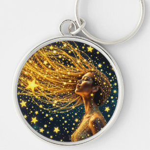 Droommeisje omringd door stralende heldere sterren sleutelhanger