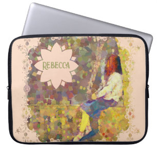 Droommeisje op muur abstract kleurrijke geometrie laptop sleeve