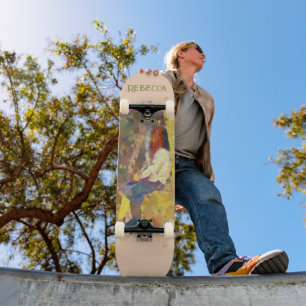 Droommeisje op muur abstract kleurrijke geometrie skateboard