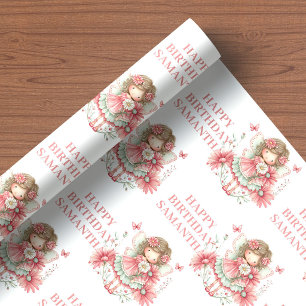 Droomprinses Roze Bloemen Verjaardag Cadeaupapier
