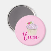 Droomroze Cupcake met Raspberry Yum! Magneet (Voorkant / Achterkant)