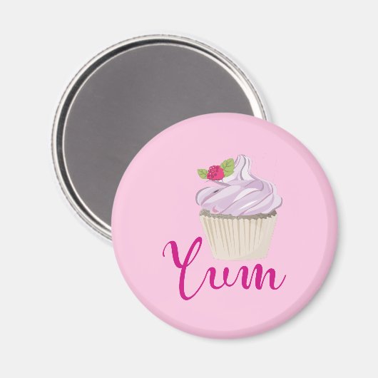Droomroze Cupcake met Raspberry Yum! Magneet (Voorkant / Achterkant)