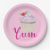 Droomroze Cupcake met Raspberry Yum! Papieren Bordje (Voorkant)