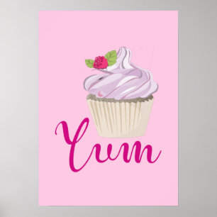 Droomroze Cupcake met Raspberry Yum! Poster