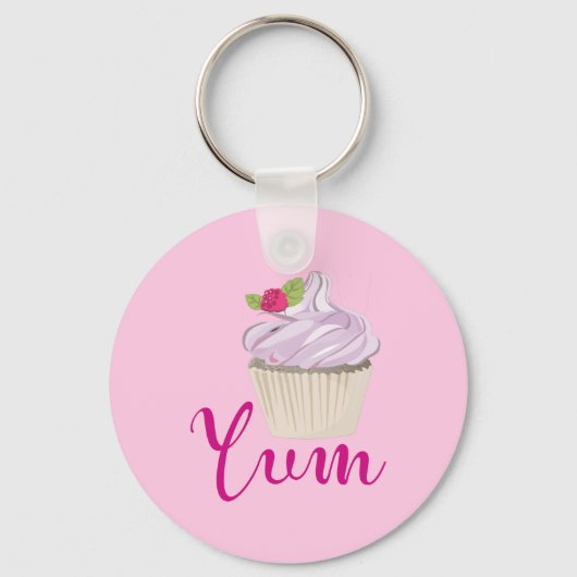 Droomroze Cupcake met Raspberry Yum! Sleutelhanger (Voorkant)