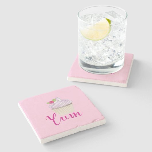 Droomroze Cupcake met Raspberry Yum! Stenen Onderzetter (Zijkant)