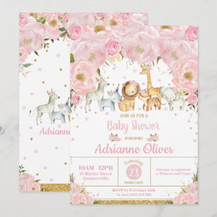 Droomsterren Roze Bloemige Jungle Dieren Baby Show Kaart