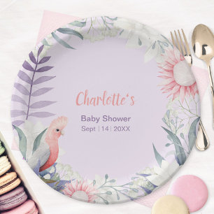 Droomstige lavendel bloem vogel baby shower papieren bordje