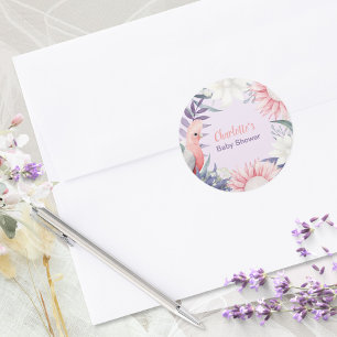 Droomstige lavendel bloem vogel baby shower ronde sticker