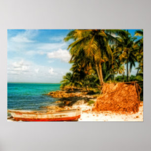 Droomtropisch strand met roeiboot poster