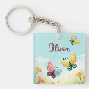 Droomtuin met vlinders in zachte pastelkleuren sleutelhanger