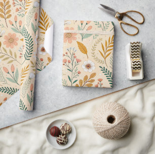 Droomtuin met wilde bloemen in zachte neutrale tin cadeaupapier