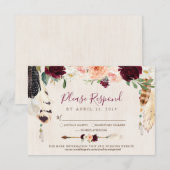 Droomvanger Maan Perzik & Burgundy Boho Bruiloft RSVP Kaartje (Voorkant / Achterkant)