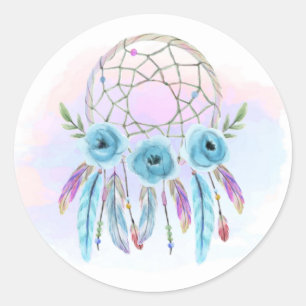 Droomvanger Waterverf Veren Rustieke Boho Chic Ronde Sticker