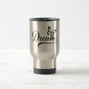 Droomvlinder - Elegante Zwarte Script Inspiratie Reisbeker