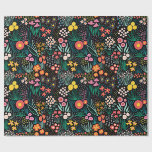 Droomvolle Wilde Bloem Donkere Tuin Folk Print Cadeaupapier