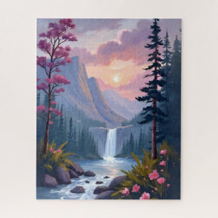 Droomwaterval Magisch Bloemrijk Landschap Legpuzzel